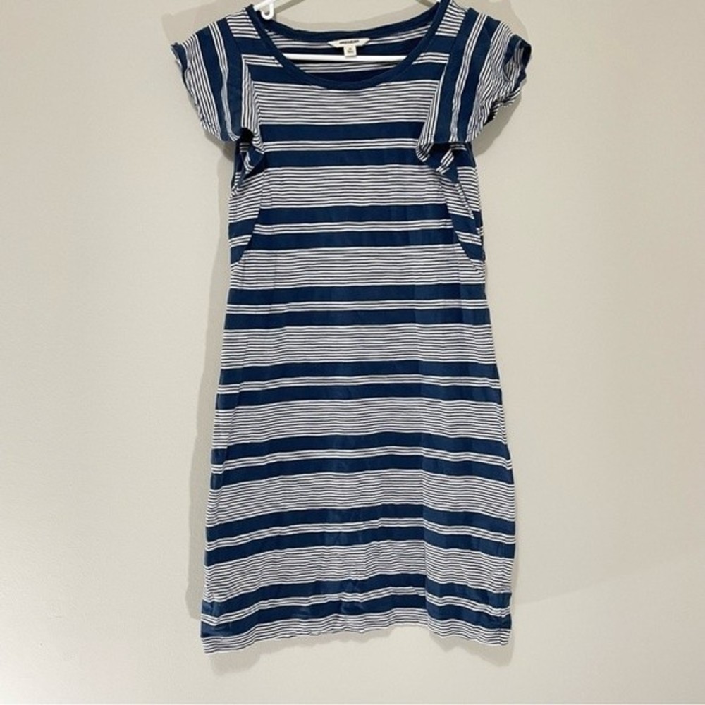 Goodthreads Blue & White Striped Flutter Sleeve Dress Size XS